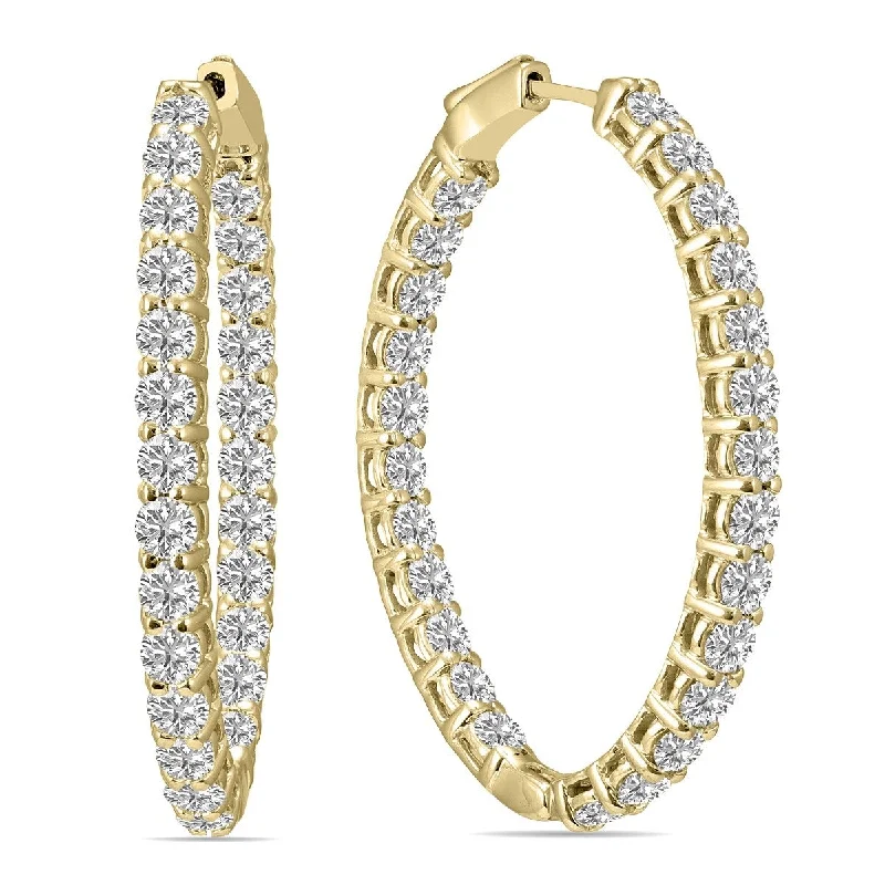 Marquee 5 Carat TW Oval Lab Grown Diamond Hoop Earrings in 14K Yellow Gold