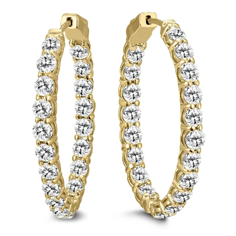 Marquee 7 Carat TW Oval Diamond Hoop Earrings with Push Button Locks in 14K Yellow Gold