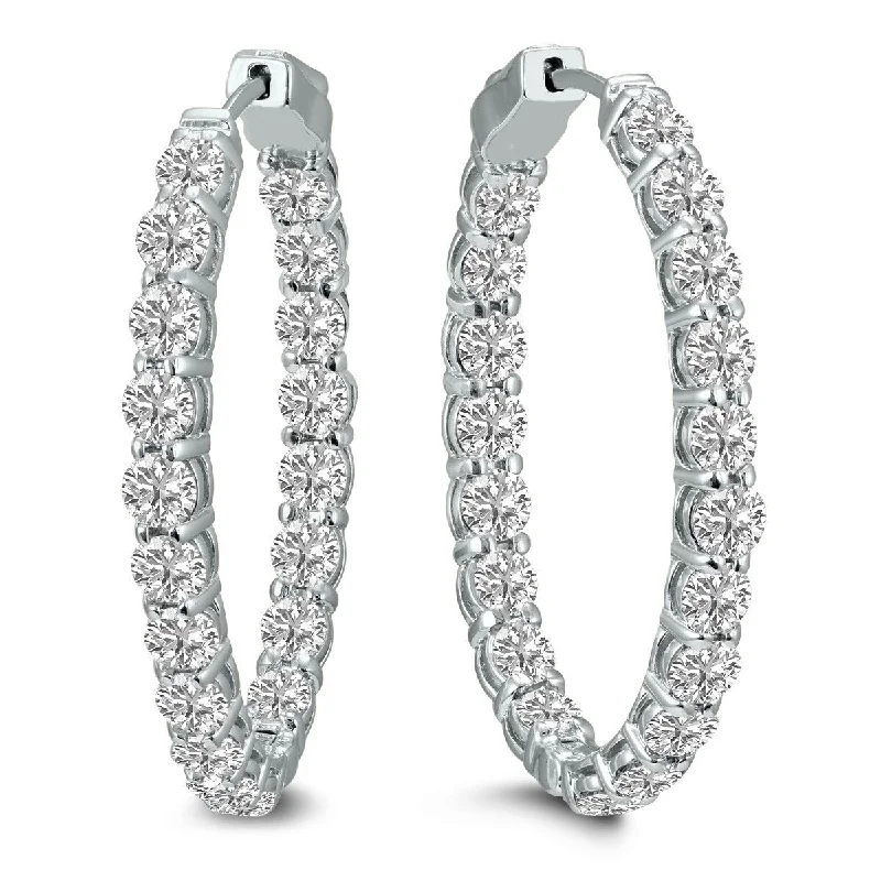 Marquee 7 Carat TW Oval Lab Grown Diamond Hoop Earrings in 14K White Gold