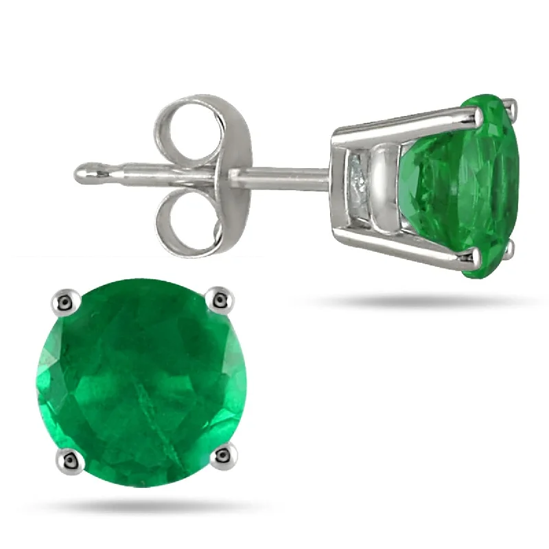 Marquee Genuine 5mm Round Emerald Gemstone Earrings Set in 14K White Gold