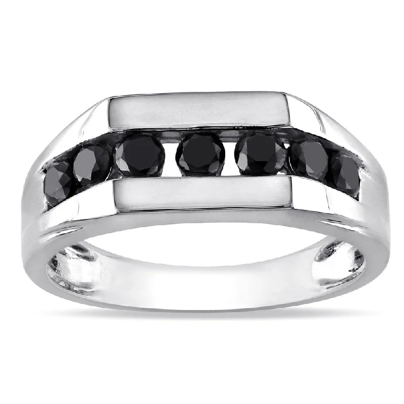 Miadora 10k White Gold 1ct TDW Black Diamond Men's Ring