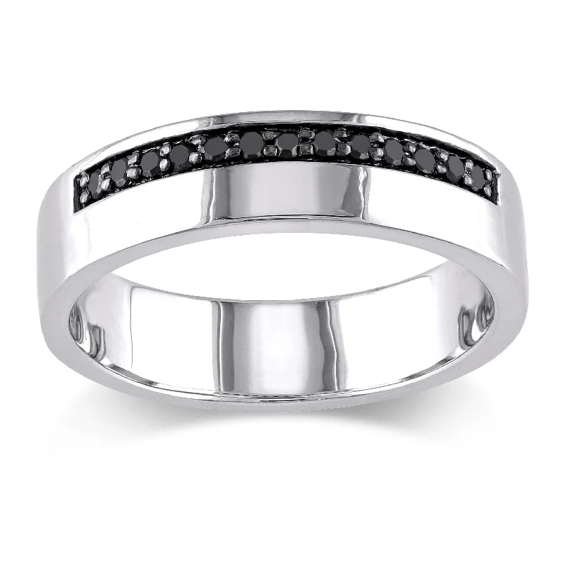 Miadora Sterling Silver Men's 1/5ct TDW Black Diamond Wedding Band Ring