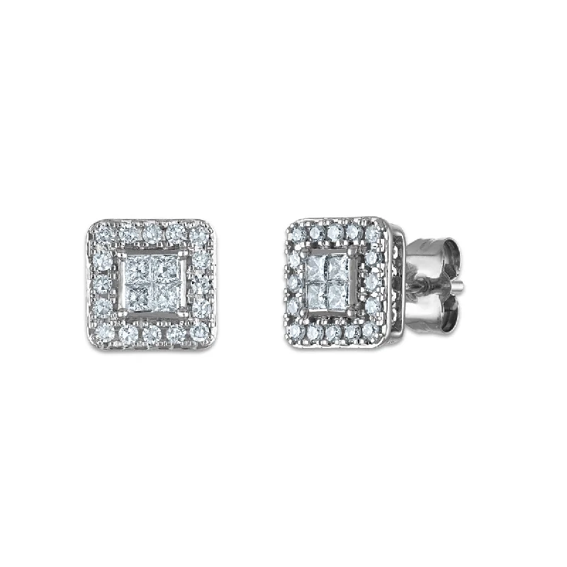 Red Hot Deal 1/2 CTW Princess Cut Lab Grown Diamond Halo Stud Earrings in 14KT White Gold