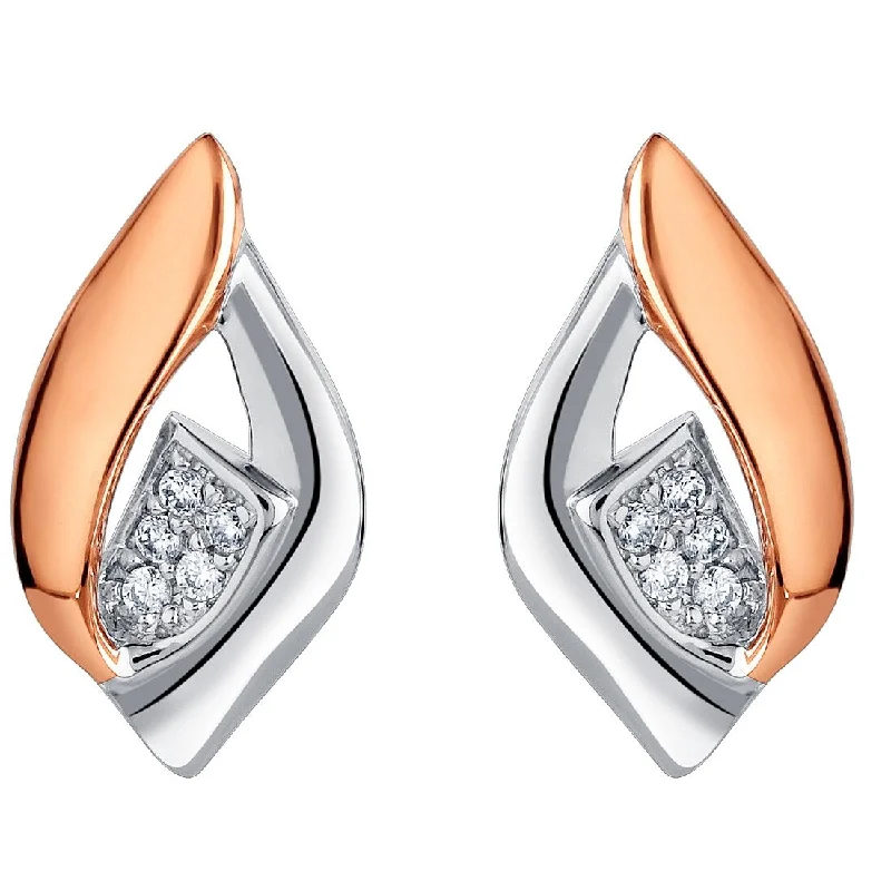 Rose-Tone Sterling Silver Cubic Zirconia Floating Ellipse Earrings