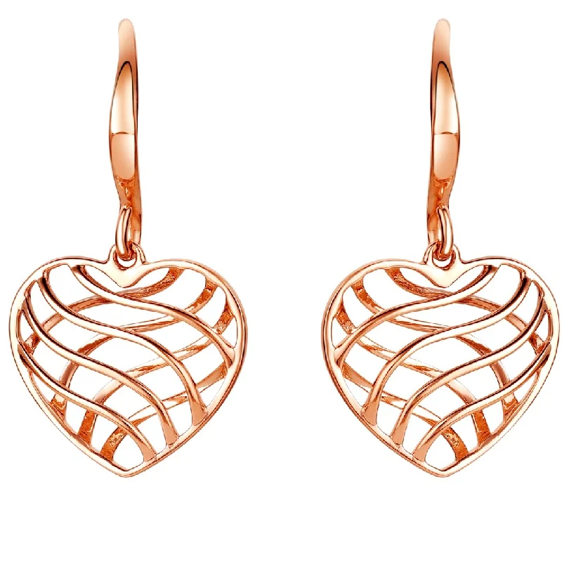 Rose-Tone Sterling Silver Lattice Heart Drop Earrings