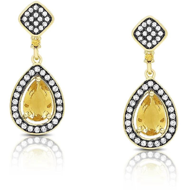 Samantha Stone Gold Over Sterling Silver Cubic Zirconia and Simulated Citrine Teardrop Earrings