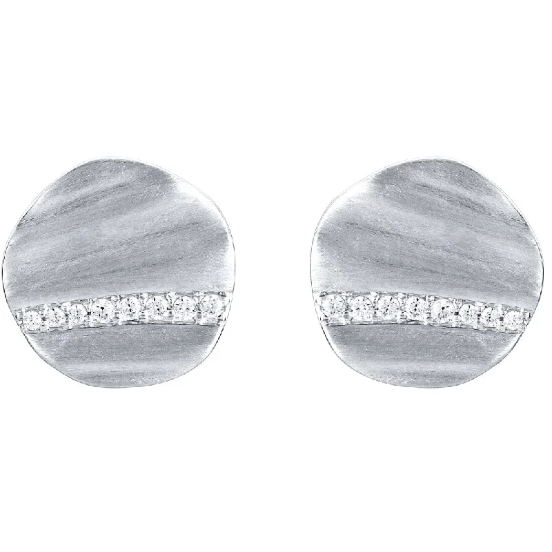 Sterling Silver Cubic Zirconia Satin Disc Floating Earrings