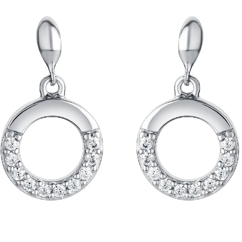 Sterling Silver Cubic Zirconia Swirled Circle Drop Earrings