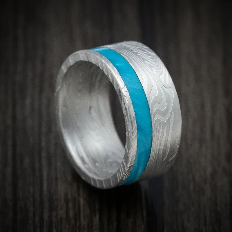 Sunset Kuro Damascus Steel and Juma Inlay Men's Ring Custom Made Band