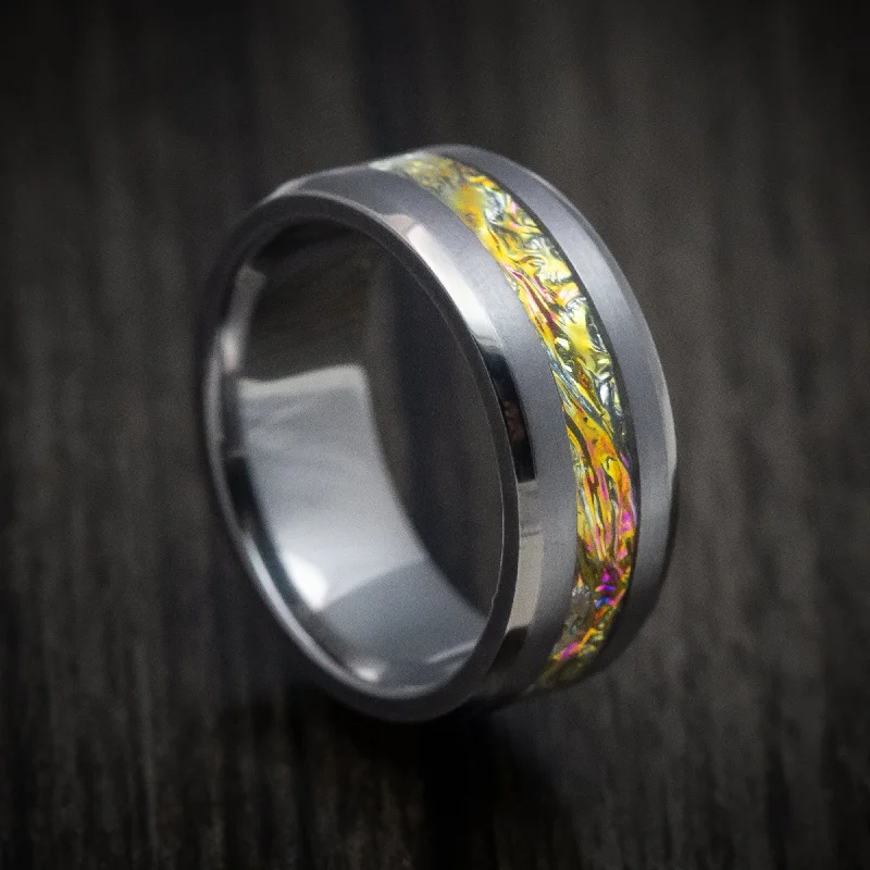 Tantalum and Dichrolam Inlay Men's Ring Custom Made Band