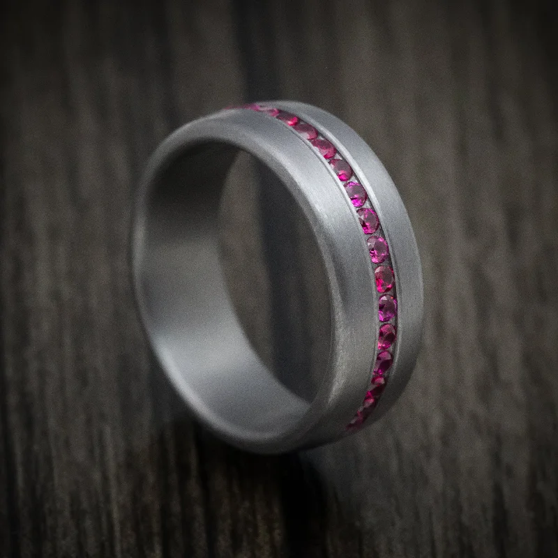 Tantalum Band With Satin Finish And Rubies Custom Made Men's Ring