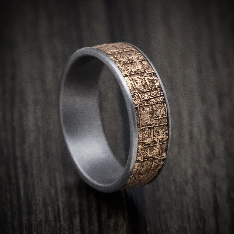 Tantalum Men's Ring with 14K Gold Bamboo Texture Inlay