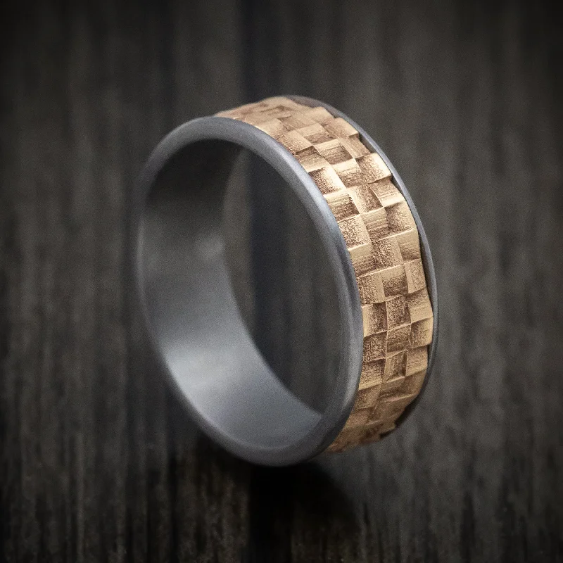 Tantalum Men's Ring With 14K Gold Basketweave Texture Inlay