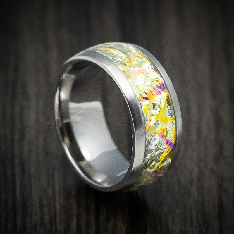 Titanium and Dichrolam Inlay Men's Ring Custom Made Band