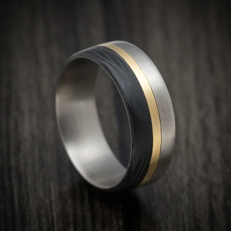 Titanium Carbon Fiber and 14K Gold Men's Ring Custom Made Band