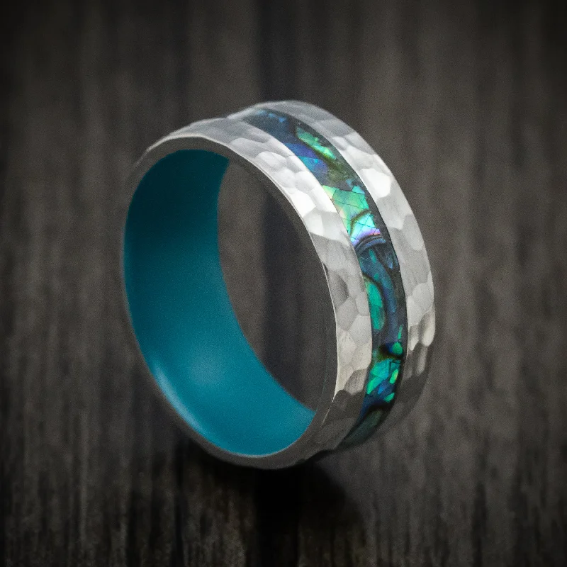 Titanium Men's Ring with Abalone Inlay and Cerakote Sleeve Custom Made Band