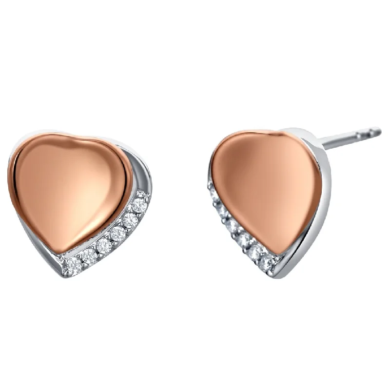 Two-Tone Sterling Silver Cubic Zirconia Cupids Heart Earrings