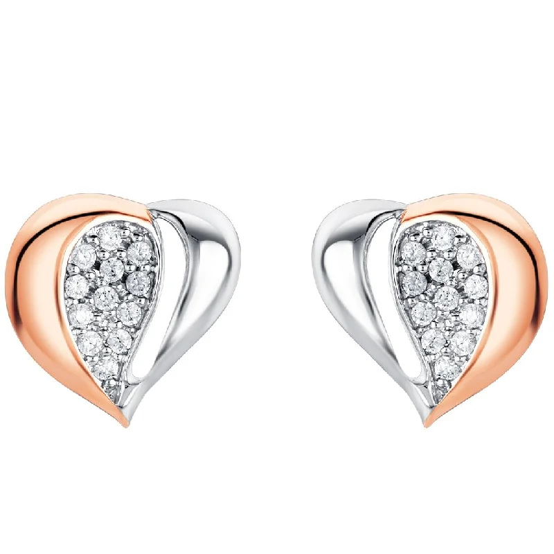 Two-Tone Sterling Silver Cubic Zirconia Embellished Heart Earrings