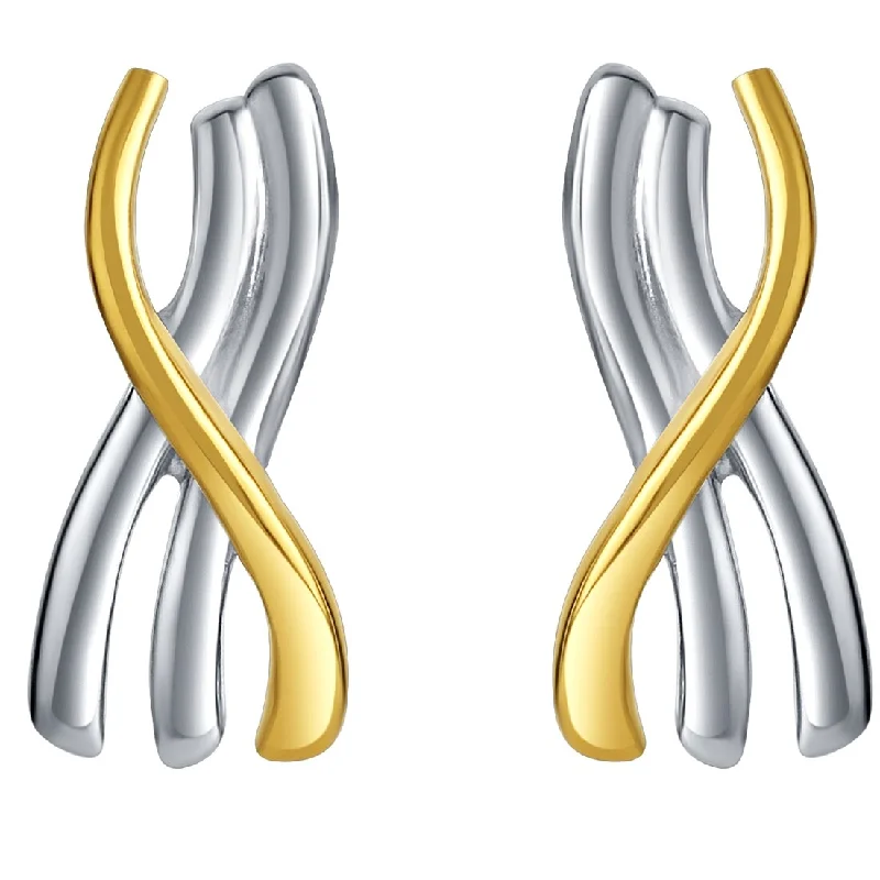 Two-Tone Sterling Silver Sculpted X Earrings