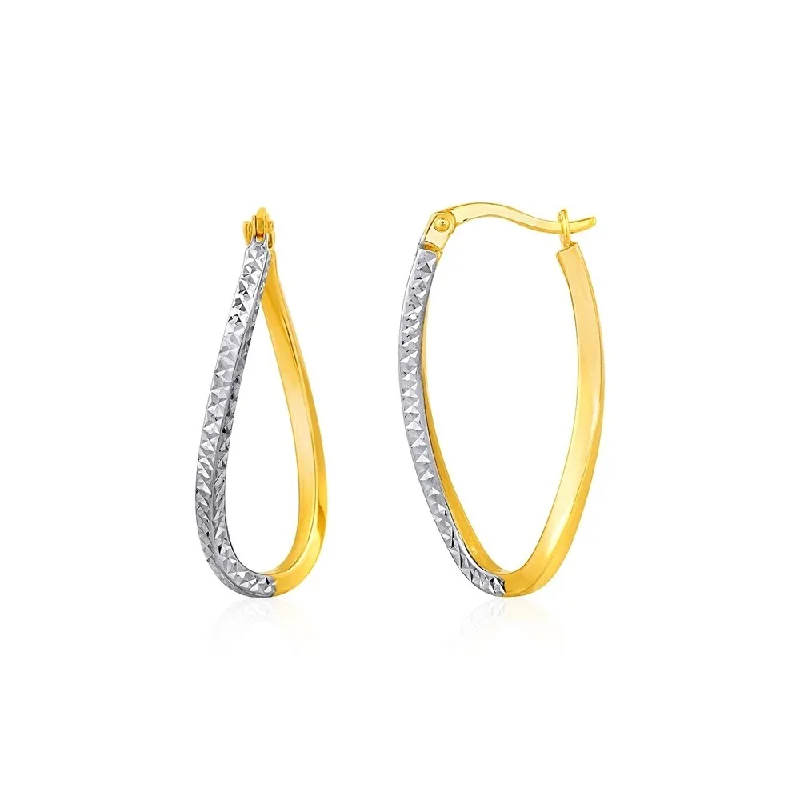 Two-Tone Textured Twisted Oval Hoop Earrings in 10k Yellow and White Gold