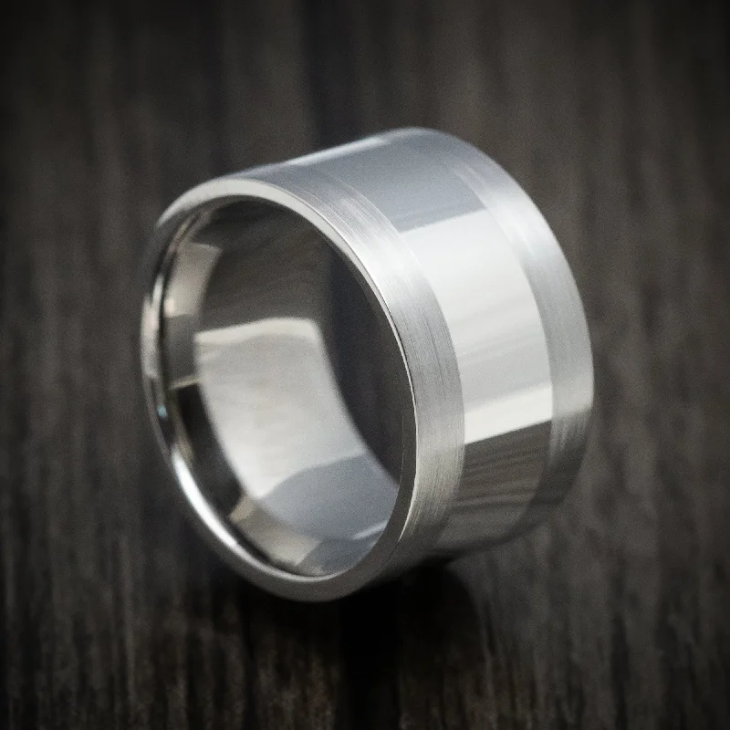 Wide Titanium Men's Ring with Platinum Inlay Custom Made