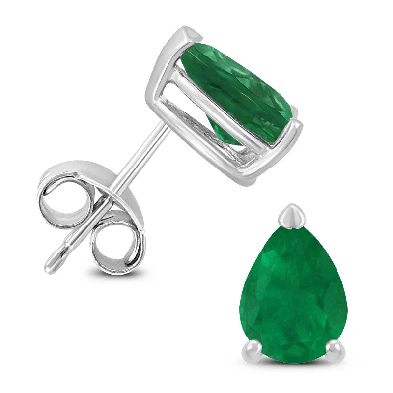 Marquee 14K White Gold 5x3MM Pear Emerald Earrings